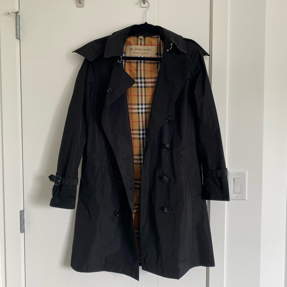Detachable Hood Taffeta Kensington Burberry Trench Coat - Picture 3 of 8